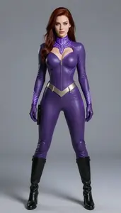 Woman Superhero Violet Combat Suit With Glowing Circuit