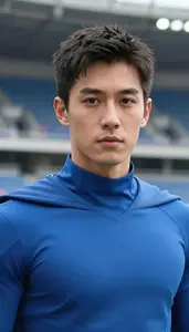 Aerodynamic Blue Caped Colossus Hero At The Stadium