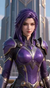 Arcane Purple Armored Enforcer Hero In The Skyscraper
