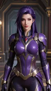Arcane Purple Armored Fighter Hero In The Corridor