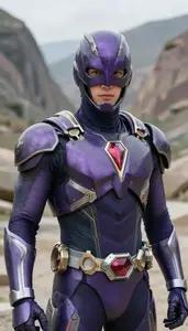 Arcane Purple Armored Savior Superhero In The Valley