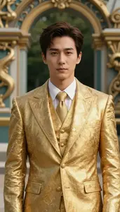 Aristocratic Gold Suited Warrior Hero In The Park