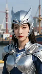 Astral Silver Caped Protector Hero At The Harbor