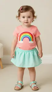 Baby Girl Superhero Coral Glow Shirt With Rainbow Print And