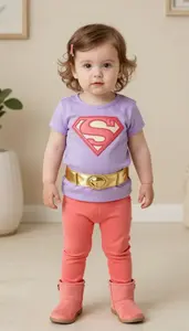 Baby Girl Superhero Lavender Glow Blouse With Golden Sash
