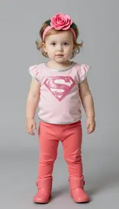 Baby Girl Superhero Rose Sparkle Blouse With Silver Trim And