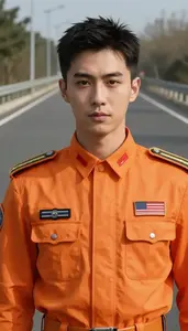Blazing Orange Suited Soldier Hero On The Highway