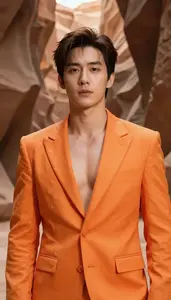 Blazing Orange Suited Lord Hero In The Canyon