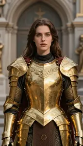 Blessed Gold Armored Crusader Hero In The Metropolis