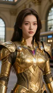 Blessed Gold Armored Avenger Hero At The Train Station