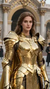 Blessed Gold Armored Warrior Hero In The City Plaza