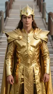 Brilliant Gold Caped Guardian Hero On The Pier