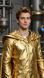 Brilliant Gold Caped Master Hero At The Industrial Complex