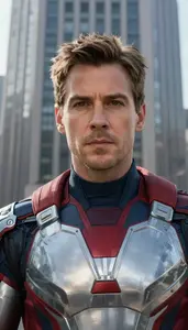Brushed Steel Caped Avenger Hero In The Skyscraper