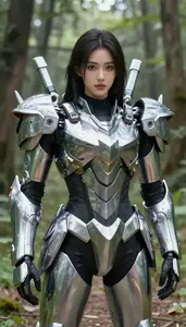 Chrome Silver Armored Bastion Hero On The Forest Trail