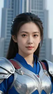 Circuit Blue And Silver Paladin Hero In The Skyscraper