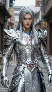 Colossal Silver Armored Lord Hero In The Alleyway