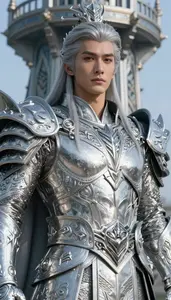 Colossal Silver Armored Lord Hero At The Observation Tower