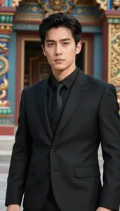 Combat Ready Black Suited Lord Hero At The Temple