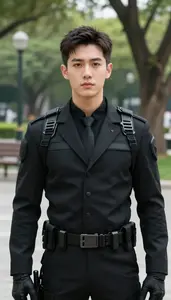 Combat Ready Black Suited Captain Hero In The Public Park