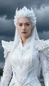 Crystalline White Suited Protector Hero In The Storm Cloud