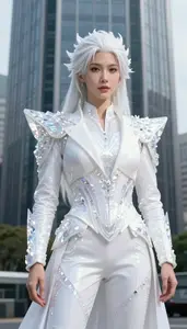 Crystalline White Suited Harbinger Hero At The Downtown