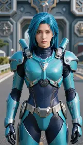 Cyan Armored Commander Hero On The Highway