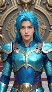 Cyan Armored Savior Hero In The Museum