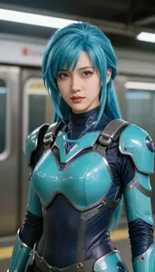 Cyan Armored Specialist Hero In The Subway Station