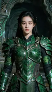 Dark Green Armored Guardian Hero In The Underground Cave