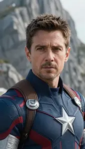 Distinguished Navy Caped Avenger Hero On The Mountain Peak