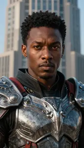 Ebony Black Armored Lord Hero In The Skyscraper