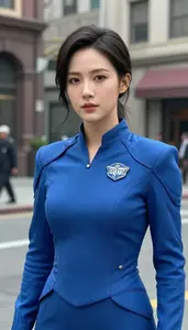 Electric Blue Suited Enforcer Hero In The City Street