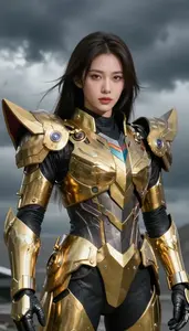 Electrical Gold Armored Protector Hero In The Storm Cloud