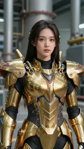 Electrical Gold Armored Crusader Hero At The Power Plant
