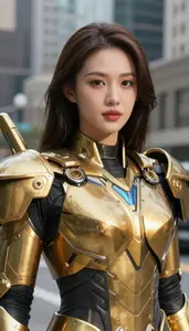 Electrical Gold Armored Avenger Hero In The Metropolitan