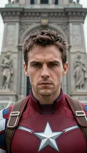 Feral Red Caped Avenger Hero At The Historic Monument