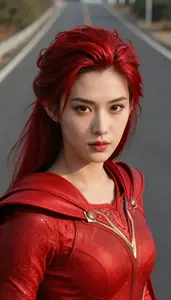 Fiery Red Caped Champion Hero On The Highway
