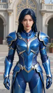 Fluid Water Blue Armored Crusader Hero In The City Plaza