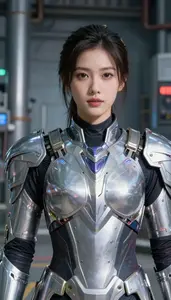 Futuristic Silver Armored General Hero At The Power Plant
