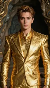 Gilded Gold Suited Defender Hero In The Underground Cave