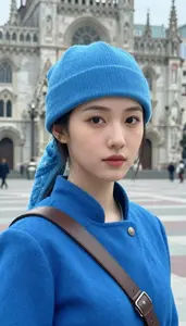 Glacial Ice Blue Caped Scout Hero In The City Plaza
