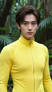 Glowing Yellow Suited Fighter Hero In The Jungle