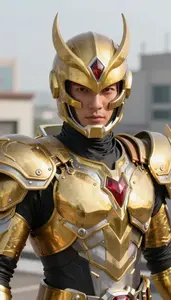 Gold And Silver Armored Lord Superhero On The Rooftop