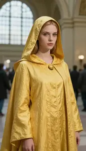 Golden Yellow Caped Harbinger Hero At The Train Station