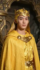 Golden Yellow Caped Warrior Hero In The Underground Cave