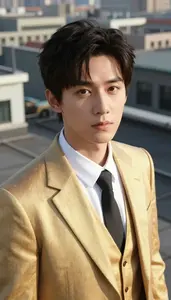 Heavenly Gold Suited Specialist Hero On The Rooftop