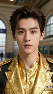 Heavenly Gold Suited Operative Hero At The Train Station