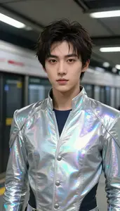 Holographic Silver Suited Bastion Hero In The Subway Station