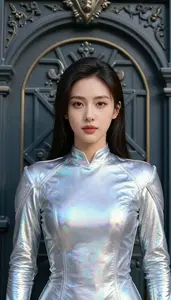 Holographic Silver Suited Operative Hero At The Gate